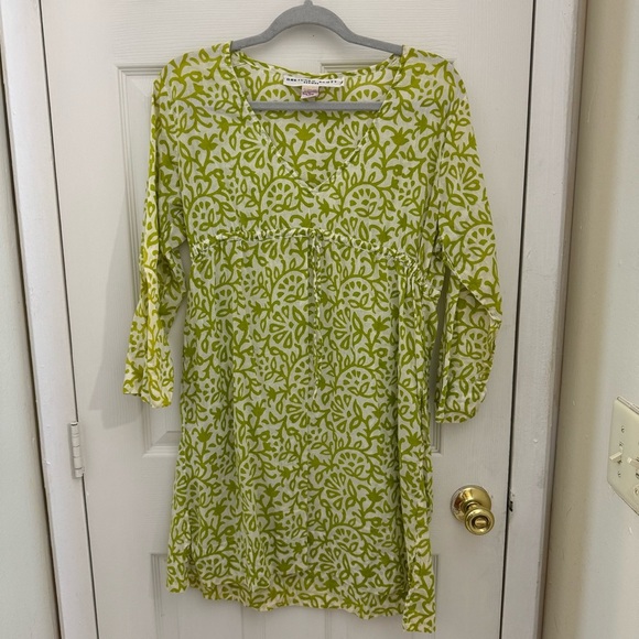Gretchen Scott Printed Dress Green Size Medium 100% Cotton Floral Artsy Preppy - Picture 1 of 6
